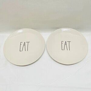 Rae Dunn EAT Plates Dessert Appetizer 8" Ceramic Farmhouse 2 Plate Set Magenta